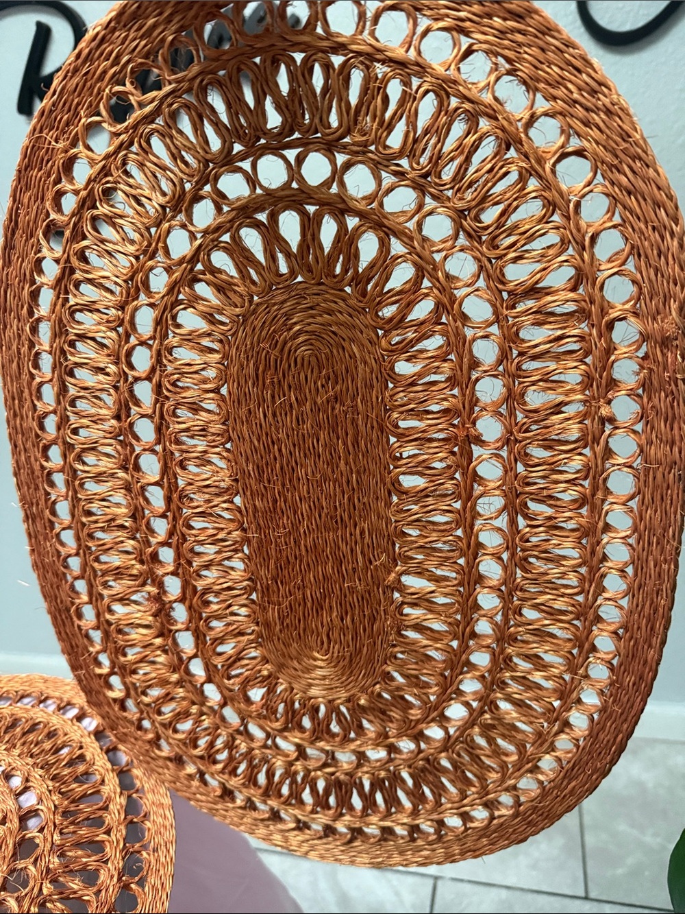 2 Handwoven Orange Oval Rattan Accent Placemat